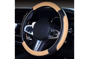 coofig Funda Volante Coche Transpirable Antideslizante de 15 Pulgadas de PU Cuero,Cubierta Volante Coche Compatible con Universal Car Truck SUV (Negro Beige-3)