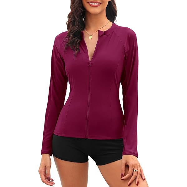 SHEKINI Badpak voor dames, lange mouwen, halve ritssluiting, Rash Guard