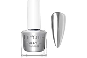 Virellay Silber Spiegel Nagellack Metallic Glänzende Chrom Nagellack Kein UV Benötigt für Frauen (Silber, 7 ML)