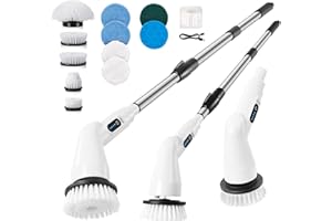 OIYEEFO Electric Spin Scrubber, Cordless Cleaning Brush with 11 Replaceable Brush Heads, IPX7 Waterproof Cordless Electric Cleaning Brush Tub and Floor Tile 360 Power Scrubber with Adjustable Detachable Hand