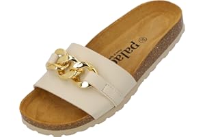 Palado Pantoletten Damen Gozo - bequeme Sandalen Made in Spain - Hausschuhe mit dämpfendem Kork-Fußbett - modische Sommerschuhe