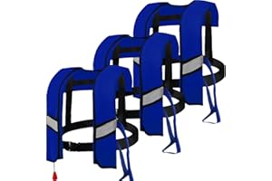 BON AMIXYL Paquete de 3 chalecos salvavidas inflables automáticos 150N para adultos, chaleco de flotabilidad ajustable con anulación manual, nailon ligero, tiras reflectantes y silbato de seguridad para