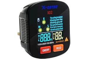 X-COTEC Tester per Prese, Tester di Presa, RCD Tester di Tensione, LCD Display di Tensione Tester per Circuiti con Prese Elettrici, Rilevatore di Tester per Presa di Corrente Elettrica