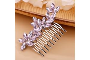 Chargances Bride Wedding Rhinestone Hair Comb Purple Crystal Hair Side Comb Fashion Handmade Headpiece Bridal Hair Accessories for Wedding Prom Flower Girl (Purple)