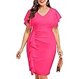 Pinup Fashion Plus Size Wedding Guest Dress - Women Cocktail Work Church Semi Formal Ruched Pencil Dresses