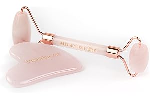 ATTRACTION ZEN Rouleau et Gua Sha Authentique 100% Naturel - Masseur de visage pour Anti-âge Anti-rides -Roller raffermir la peau, les poches des yeux