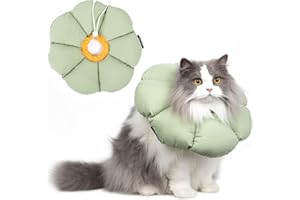 THKOFPET Collar isabelino Gatos, Collar de Recuperación para Gato, Resistente al Agua, contra mordeduras, Cono de Seguridad para curación de heridas, Flor Verde, Estilo (S)