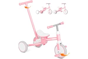 KORIMEFA Toddler Tricycle for 1-3 Years, 5 in 1 Kids Balance Bike Trike with Parent Steering Push Handle (Direction Control), Adjustable Seat, Removable Pedals, Baby Walker Bicycle for Boys Girls