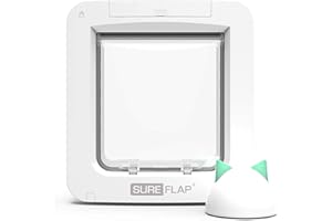 Puerta de mascotas SureFlap Connect Sure Petcare con lector de microchip y hub conector; aplicación; toque de queda; gatos y perros pequeños; puerta, ventana y pared; blanca; 4 pilas C (no incluidas).