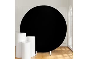 HTPER Sfondo Rotondo Nero 2x2m Poliestere Sfondo Bianco Fotografia Decorazione per matrimonio Festa di compleanno Baby Shower Evento per banchetti