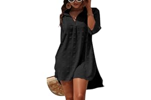 Blooming Jelly Womens Beach Cover Up Summer White Chiffon Beach Dress V Neck 3/4 Sleeve Beachwear Sarongs