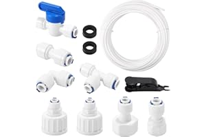 LYREH 26szt Zestaw Przewodów Wodnych do Kostkarki Lodu, 1/4-Calowy Zestaw Przewodów Wodnych do Lodówki Zawiera 15m Rurkę PE i Złączki dla Kostkarki Lodu Ekspresu Kawy Lodówki