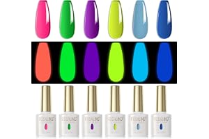 ROSALIND UV-nagellack fluorescerande 6 färger neonrosa grön lila gulblå mörkblå gel nagellack set färggel för gelnaglar UV LE