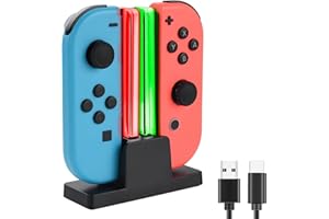 ELUTENG Stazione di Caricatore per Nintendo Switch 2 in 1 Base di Ricarica per Joycon con Indicazione LED Ricarica Veloce Caricatore per 2 Joycon Switch Caricabatterie Dock Switch con Cavo Type-C