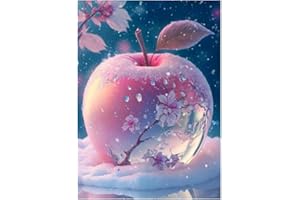 VARHHUXHA Diamond Painting Kit, Pink Apple Complete 5D Diamond Embroidery Cross Stitch Painting Kit, Crystal Diamond Canvas for Kids and Adults, Home Wall Decor