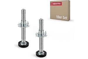 Gedotec Śruba regulacyjna, do mebli, nóżka z nakrętką do wbijania, gwint M8 x 70 mm, ocynkowana stal, nóżki do maszyny, do dużych obciążeń, nośność 300 kg, 10 sztuk