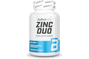 BioTechUSA Zinc Duo | 25 mg de Zinc | de Bisglicinato de Zinc | Suministro para 60 días, 60 Tabletas