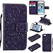 Produktbild iPhone 5 5S 5G hülle,iPhone SE Handyhülle,iPhone 5 5S 5G / iPhone SE Leder Wallet Tasche Brieftasche Schutzhülle ,Lonchee Sonnenblumen geprägten Muster Design Hochwertige PU Leder Folio Tasche Case Hülle im Bookstyle mit Standfunktion Kredit Kartenfächer für Apple iPhone 5 5S 5SE (lila)