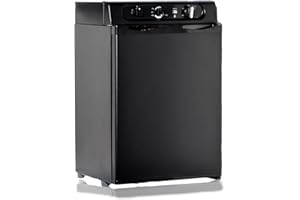 Techomey Nevera a Gas Butano para Caravana, Nevera Trivalente 12v 220v para Camping, Autocaravana, Camión, Coche, Negro, 60L