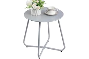 HollyHOME Tavolino Basso da Esterno Piccolo Tavolo da Giardino Rotondo Tavolino da Balcone Patio Salotto Tavolino da Caffè Metallo, Grigio