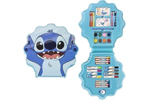 CERDÁ LIFE'S LITTLE MOMENTS Maletín Stitch en estuche Kit creativo con lápices, rotuladores, crayones, acuarelas y hojas para colorear – Estuche Stitch compacto y divertido ideal como regalo infantil educativo