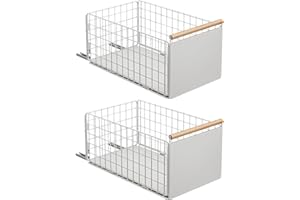 KOOLKASA 2 Piezas Cajones extraibles para Cocina, organizador de telescopio cajones más profundo con guías para cajones y manija de madera, cajón extraíble de metal Cocina - 40 L x 24 W x 19,5 H CM