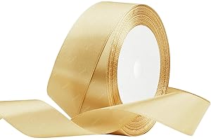 RIBONIES Nastro di raso Oro, 25mm x 22 Metri Nastri in tessuto solido per confezioni regalo, bouquet di fiori, artigianato e decorazione di feste nuziali