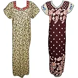 Women Multi-Color Long cotton Nighty (Pack of 2) Combo Printed Nightwear Sleepwear Nightgown (Chest 42)