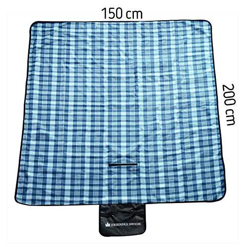 The Friendly Swede blau-karierte Picknickdecke mit praktischem Tragegriff – Badedecke Stranddecke - 5