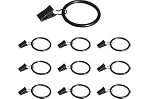 Leliafleury 10Pcs Curtain Ring with Clips 35mm Internal Diameter Metal Drapery Hanging Rings Shower Curtain Clips Metal Curtain Hooks for Window Bedroom Rod Decoration (Black)