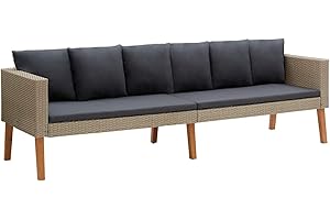 Tidyard Sofá de Jardín 3 plazas con Cojines Sofá para Terraza Patio Exterior Ratán Sintético Beige 218 x 67 x 60 cm