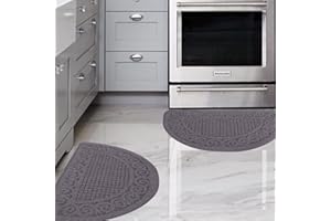 SASTYBALE Grey Kitchen Mats for Floor 2 Piece 18”X30”, Non Skid Washable Kitchen Rugs, Absorbent Standing Rug, Throw Rug ,Half Circle Carpet for Sink ,Laundry Room Area
