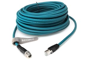 SZRMCC M12 8 Pin X-Coded Male to RJ45 Ethernet Cable Cat7e Gigabit Shielded Waterproof Network Cable for Basler GigE Cognex in-Sight Industrial Camera Vision Sensors (Blue,30M)