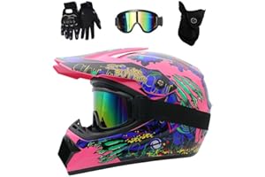 EVGATAVAB Gioventù Bambini MTB Casco Motocross Impostato, con Guanti Occhiali Mascherina, Unisex Integrali ATV Fuoristrada Strada Moto Caschi, Discesa Enduro Quad Dirt Bike Incidente Casco
