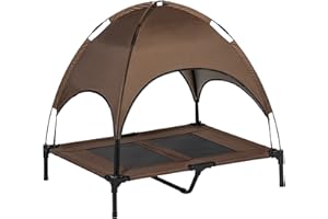 PawHut Erhöhtes Hundebett mit Baldachin, Haustierbett, Hundeliege Outdoor mit Dach, Atmungsaktiv, Taftstoff für Camping Kaffee 92 x 76 x 90 cm