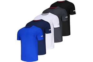 QAYMZUMD 5 Pack Men's Athletic Fit T Shirts, Moisture Wicking Gym Running Shirts for Workout Training, Short Sleeve Dry Fit Comfort Exercise Athletic Shirts, XX-Large, [UK] Regular, Crew Neck