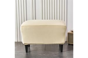 Highdi Ottoman Cover Rectangle Luxury Velvet, Solid Color Stretch Footstool Slipcover, Protector Cover with Elastic Bottom, Dustproof Removable Washable Footrest Pouffe Covers (White)