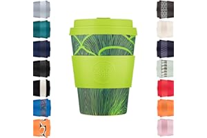 Ecoffee Cup 350 ml wielokrotnego użytku ekologiczny kubek do kawy na bazie roślin z silikonową pokrywką i rękawem - bez melaminy i biodegradowalny kubek podróżny, bezpieczny w kuchence mikrofalowej