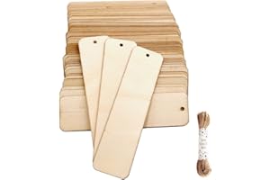 WILLIAM CRAFT 50 pezzi di fette di legno a forma rettangolare in bianco, etichette per vino con foro in legno non finito, pezzi artistici per matrimoni, feste di Natale, progetti fai da te, creazione di biglietti