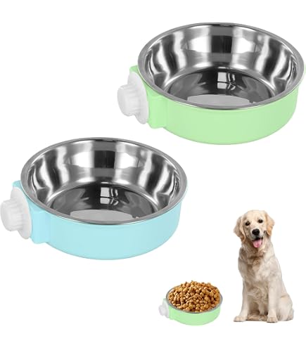 2PCS Pet Crate Bowls - Removable Stainless Steel Dog Food & Water Bowls With Non-Slip Plastic For Crates, Cages & Training
