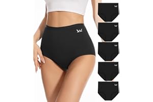 Tmani Underwear Women High Waisted Long-Staple Combed Cotton Knickers Ladies Full Coverage Briefs Panties 5 Pack