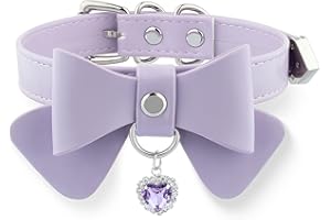 ADEMISHIA Damen-Halsband aus Leder mit Schleife und herzförmigem Strass, verstellbare süße Kätzchen-Schleifen-Halskette