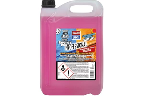 krafft Anticongelante Coche G12+ Orgánico de Uso Directo - Líquido Refrigerante Coche Energy Plus 50% - Protección del Circuito Presurizado entre -37°C / +145°C - 5L