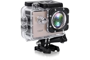 Bindpo Action Camera, 1080P 12MP HD 30M Waterproof Sports Camera 2 Inch Touch Screen with Accessories for Vlogging, Diving, Skiing(Golden)