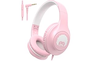 rockpapa C24 On-Ear Wired Headphones with Microphone,Lightweight Foldable Corded Headphones with No-Tangle Cord of 3.5mm Jack,Stereo Bass Headphones for Computer Laptop Tablet Phone Pink White