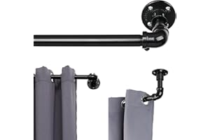 FLY HAWK Bastone da Tenda Stile Industriale, 81-109 cm Aste per Tende per Finestra con Testa a Flangia in Acciaio Inossidabile, Bastone per Tende Regolabile Asta per Tenda per Finestra della Cucina/Nero