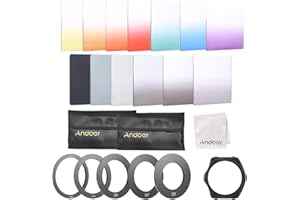 Andoer 13pcs Square Gradient Full Color Filter Bundle Kit for Cokin P Series with Filter Holder, Adapter Ring (52mm / 58mm / 62mm / 67mm / 72mm), Storage Bag, Cleaning Cloth
