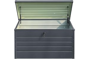 DKIEI 360L Garden Metal Storage Box Waterproof Outdoor Storage Container Furniture Deck Box Storage Bench with Lockable Lid for Patio Cushions Tools and Pool Toys Black, 120x61x63CM
