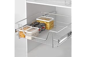 BAKAJI Cassetto Telescopico Mobili Cucina Cestello Mensola Estraibile Mobile Salvaspazio con Binario in Acciaio Inox (60 cm)