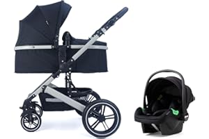 Pixini Kinderwagen Kalani 3in1 Kombikinderwagen, inkl. Babywanne & Buggy & Auto-Babyschale & Cupholder (grau/schwarz)